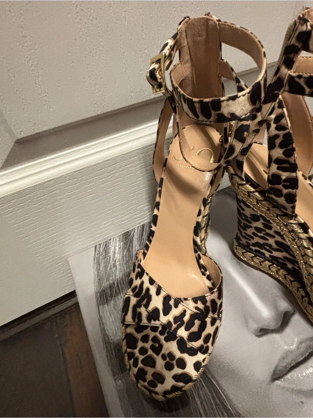 Leopard Print Espadrille Wedge Sandals with Ankle Tie
